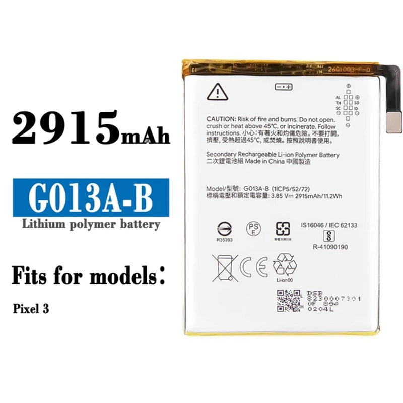 Batterie de remplacement pour Google Pixel 3, G013A-B Batterie de remplacement pour Google Pixel 3, G013A-B